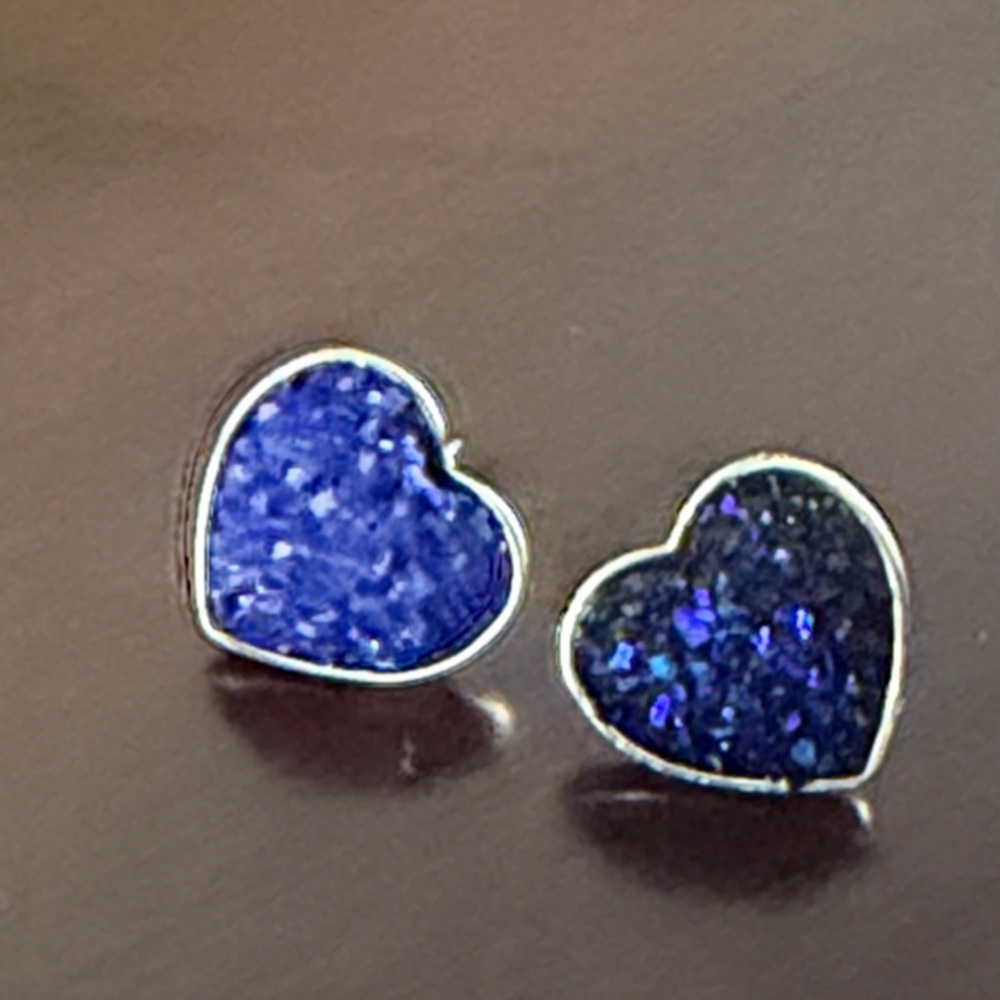 Blue Druzy Heart Stud Earrings-NWT